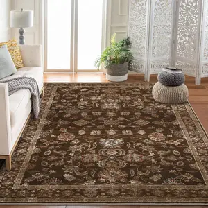Garvee Area Rug Vintage Persian Distressed Carpet Machine Washable For Living Room Bedroom, 8' x 10' Red Brown