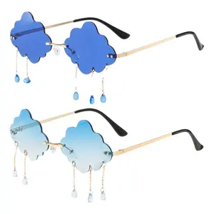 2 Pcs Cloud and Raindrop Design Metal Frameless Fashion Glasses, Perfect for Various Festival Activities, Ideal Birthday Gift