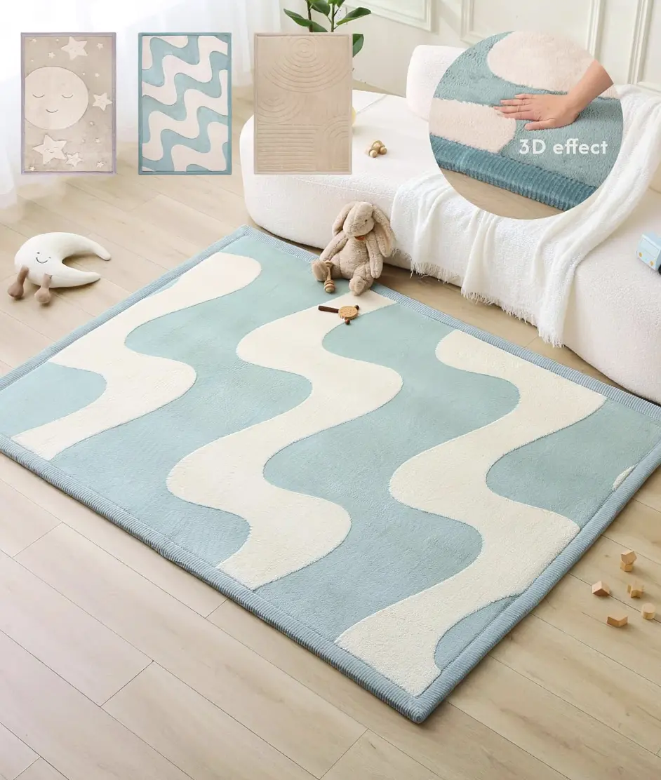 Hakuna Matte CloudRise Baby Play Mat for Floor 60" x 80" Waves | Coral Velvet high-density foam Rug for Crawling & Cozy Play – Non-Slip, Water-Resistant, Easy-CareTummy Time Mat