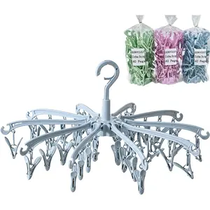Foldable Rotatable Drying Rack with 40 Clips for Socks Lingerie Baby Clothes Towels (Blue)