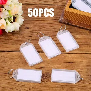 50 Pcs White Luggage Tags Tough Plastic Key Labels with Ring Beauty & Personal Care