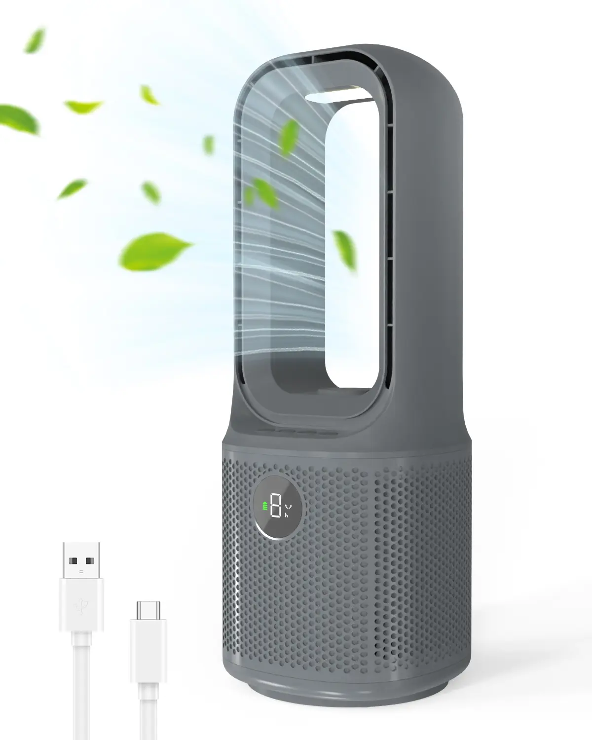 Bladeless Cooling Desk Fan - Compact, Battery Operated, Adjustable, Built-in Night Light, 9 Speeds, Whisper Quiet White Noise Fan for Sleep & Baby, Bladeless Cooling Fan