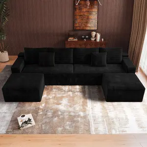 【Mother's Day Gift】UTUHMWM Oversized 138" U Shape Cloud Couch Plus Sectional Sofa with Chaise Modern Modular Sofa with 6 Soft Pillows & Lounge Chairs Boneless Upholstered Couches for Living Room Bedroom Plush Corduroy Fabric