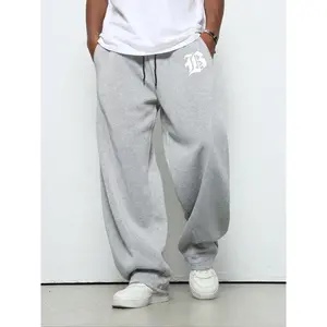 Fashion Letter Print Loose-Fit Straight Leg Sweatpants, Drawstring Waistband, Dual Pockets Casual Sportswear Suitable for Daily Wear and Leisure Activities, Fashion Bottoms, Athleisure Style