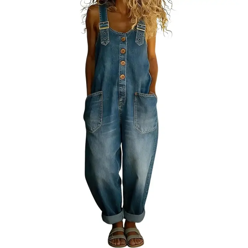 Y2K Vintage Wide Leg Denim Bib Overalls for Women, Button Front Loose Denim Jumpsuit Romper, Casual Baggy Jean Dungarees, Retro Streetwear Outfit for Daily Travel Festival Wear