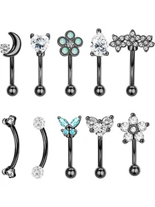 10 Pcs 16G Rook Daith Earrings for Women Surgical Steel 6mm Eyebrow Rings Inlaid CZ Opal Turquoise Belly Lip Ring Cartilage Surface Tragus Piercing Jewelry