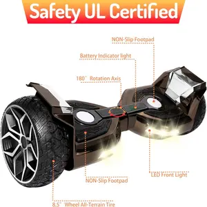 8.5" All Terrain Hover Board for Adults, Hover Board with Bluetooth and LED Lights, UL2272 Safety Certified (Black)