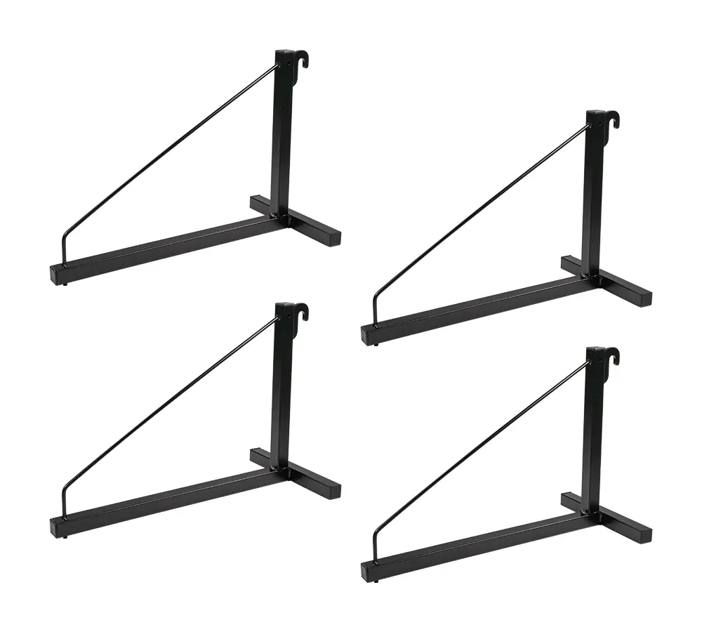 4 Pack 1 Tier Shipping Container Shelving Bracket with Hooks - 16"x18", 550 lbs WLL - Black Powder Coated Steel for Heavy Duty Trailer Containers - Easy to Assemble & Remove