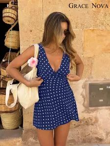 French Vintage Polka Dot Halter Dress, Sleeveless Backless A-Line Skirt, Sexy Slim Fit Fall Fashion for Women, Cross-Border Trade 2026