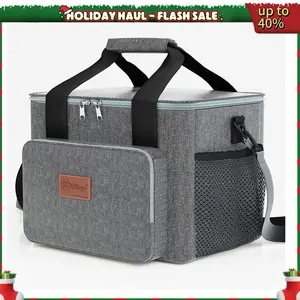 Nifog Sleek Black Large Expandable Insulated Lunch Bag Durable Waterproof Leakproof Cooler Bag for Women Adults Ideal for Work Outdoor Beach Trips