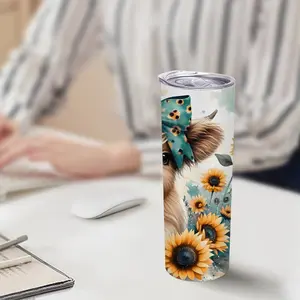 20oz Highland Cow & Floral Stainless Steel Insulated Travel Mug Tumbler with Lid and Straw, Perfect Gift for Office, Outdoor, Camping Coffee Thermos Cup