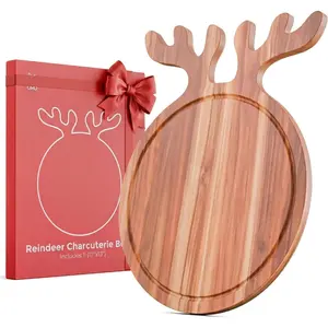 - Reindeer Charcuterie Board - Acacia  Christmas  Board (17x13in) Holiday Serving Tray, Winter Cheese Board, Wooden Christmas Platter & Kitchen Decor  for Festive Entertaining