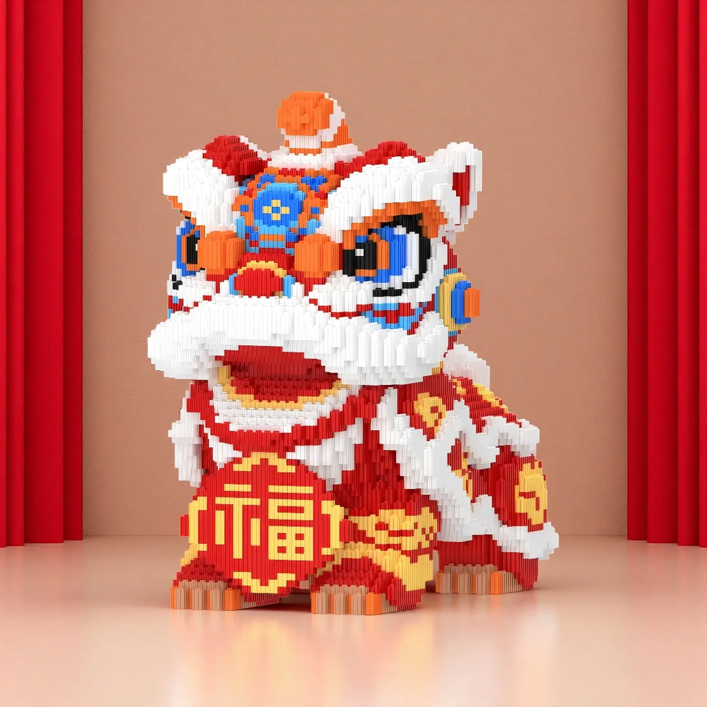 Chinese Guardian Lion Dance Micro Building Blocks Set - 3D Mini Bricks Toy, DIY Culture Model Kit, Unique Gift & Desk Decor for Adults & Teens