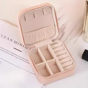 1pc Portable storage box, travel and business travel, simple and compact jewelry box, earrings, cross pattern zipper bag, car jewelry box