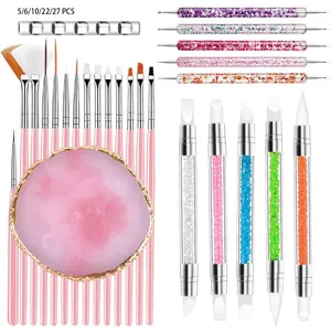 ✨ Professional Nail Art Manicure Design Brush Set, Includes Resin Palette / Nail Painting Brushes / Double-ended Detailing Pens / Dotting Pens / Brush Holder Combination Set, Essential for Home & Salon DIY