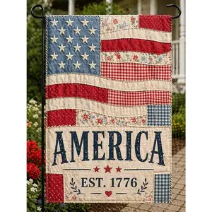 Faux Patchwork USA 250th Anniversary Garden Flag, Banner for House, U.S. Semi Quincentennial Celebration, Patriotic Outdoor Flag, American Flag Yard Sign, Print Only