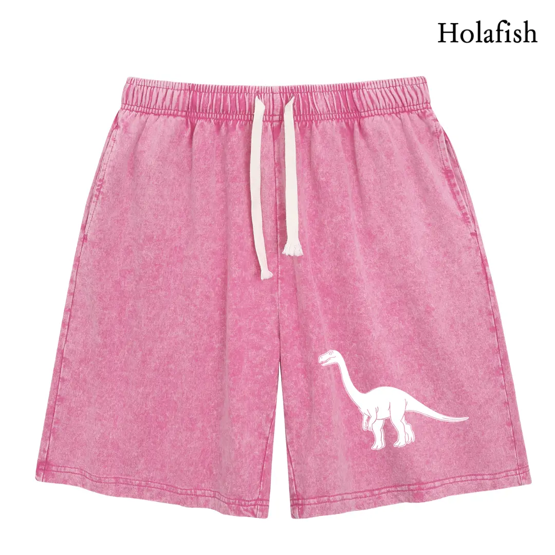 Acid Wash Dinosaur Shorts - Womens Oversized Loose Fit, Soft Cotton Minimalist Dino Print, Retro Y2K Summer Streetwear Casual Drawstring Shorts for Cute & Bold Outfits