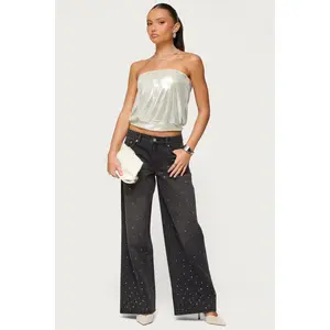 Rhinestone Washed Low Rise Baggy Jeans Rhinestone Washed Low Rise Baggy Jeans