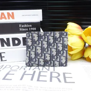 Pre-owned Dior Canvas Small Leather Goods Oblique Blue Wallet T10349191