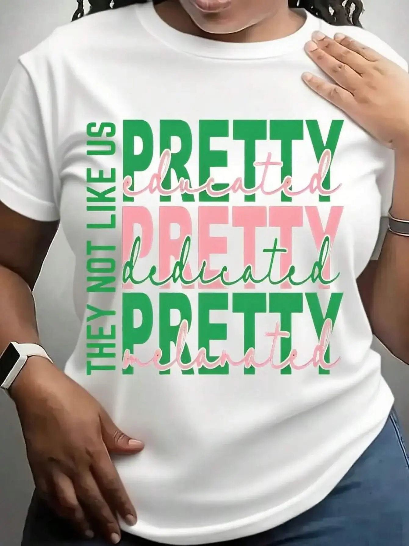 Also Known As a Sorority Tee, This Graphic Shirt Features a Pink And Green Design, Making It a Trendy Choice for Summer with Its Fun Retro Pattern