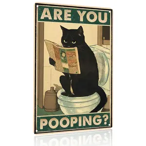 Are You Pooping? Black Cat Reading Newspaper 12x8 Inch Aluminum Metal Sign - Funny Cat Lover Wall Decor for Bathroom, Restroom, Powder Room - Retro Tin Sign Gift for Cat Parents & Pet Enthusiasts