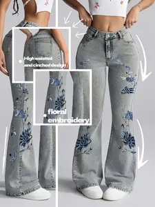 26AW floral embroidery casual elastic Fit flared Denim jeans Pants are fashionable, elegant, versatile, fashionable and versatile, suitable for all seasons, simple and versatile Womenswear