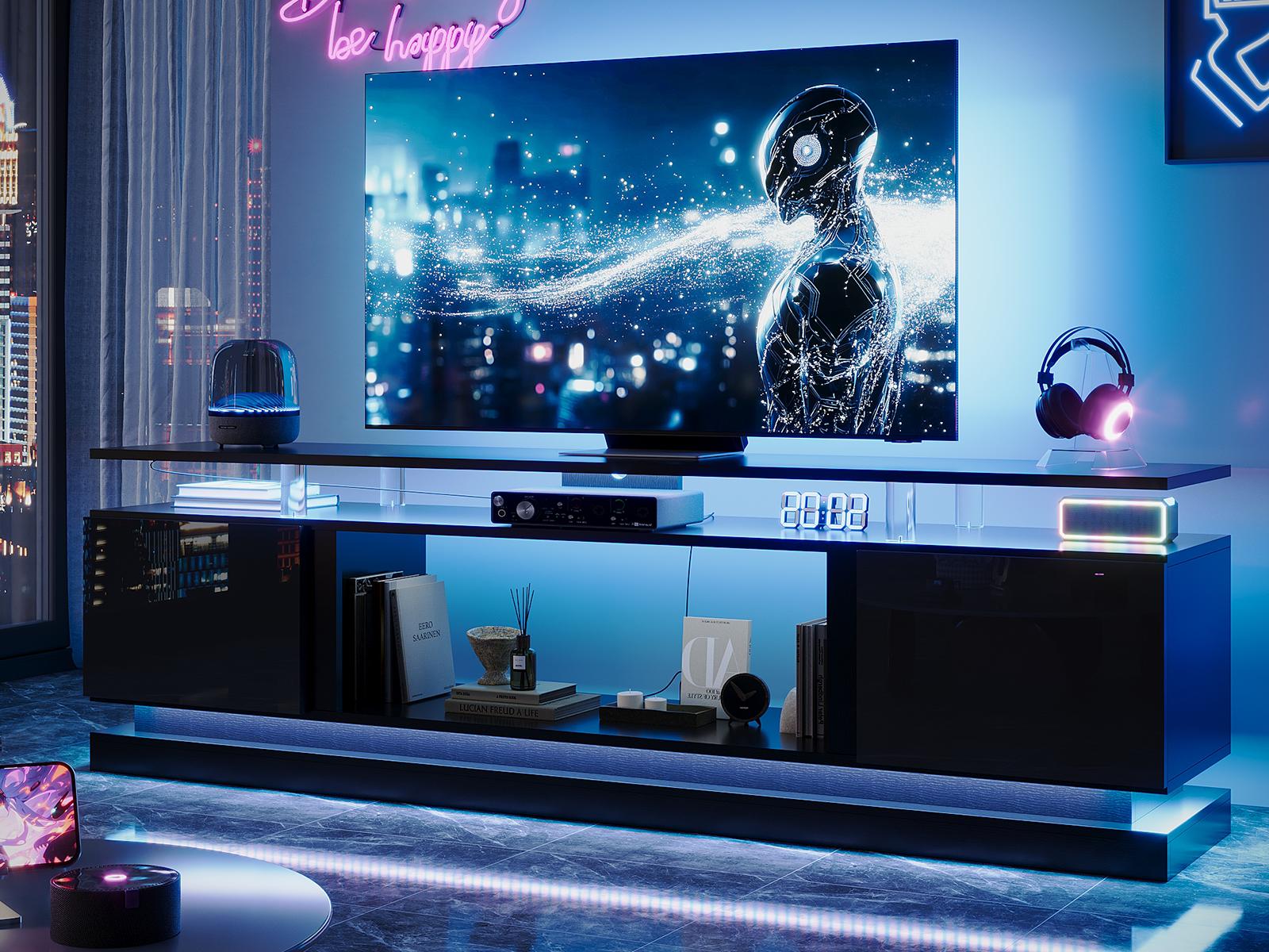 【TV STAND ONLY】 oneinmil 70 Inch Black TV Stand, Modern Entertainment Center with Storage, Media Console for Living Room&Bedroom circle dinner table coffee wooden rectangular lounge sofa couch side farmhouse Tall Adjustable Bathroom Cabinet square 【TV STAND ONLY】 oneinmil 70 Inch Black TV Stand, Modern Entertainment Center with Storage, Media Console for Living Room&Bedroom circle dinner table coffee wooden rectangular lounge sofa couch side farmhouse Tall Adjustable Bathroom Cabinet square