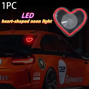 Solar-Powered Heart-Shaped Car Window Ambient Light,LED Neon Light with 3 Modes Vibration/Light Sensor,Car Decoration
