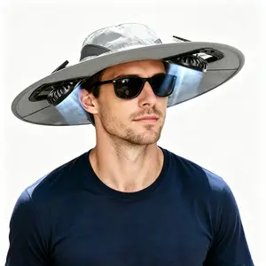 Wide Brim Cooling Hat with Solar Powered Fan Hat, Unisex Breathable Quick-Dry Hat, Adjustable Summer Fan Hat for Hiking, Camping and Outdoor Work Sun Bucket Hat