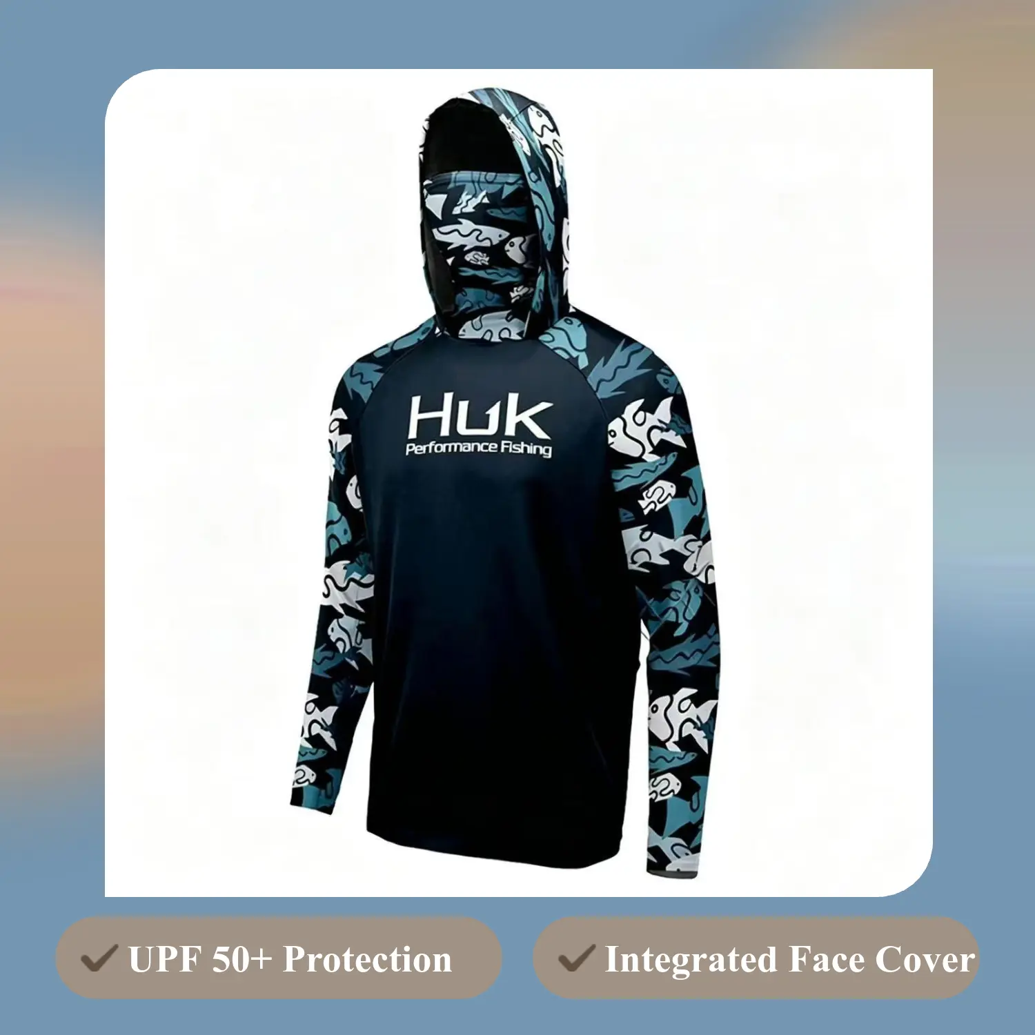2026 New Extra Large Men's Performance Fishing Hoodie Jacket, UPF 50+ UV-Protection, Long-Sleeve Athletic Fishing Top with Integrated Face Cover, Outdoor Full-Coverage Outfit