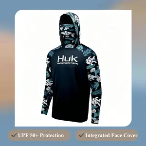 2026 New Extra Large Men's Fishing Hoodie Jacket, UPF 50+ UV-Protective Long Sleeve with Integrated Face Cover, Comprehensive Coverage Casual Professional Fishing Clothing
