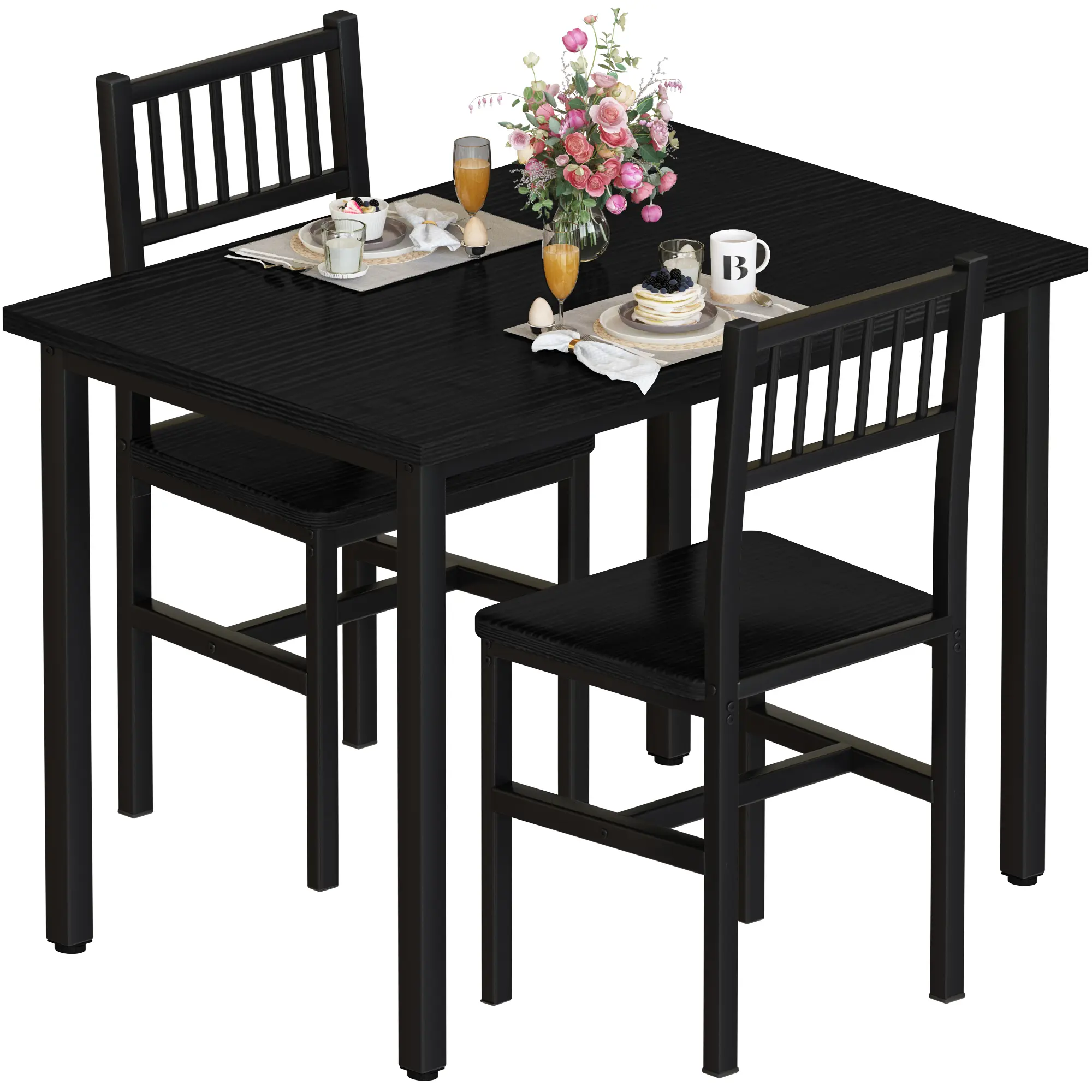 DKLGG 3 Piece Dining Table, Small Kitchen Table Set for 2 with Chairs| Wood Breakfast Nook Table and Chairs Set of 2,Dinette Set for Small Space,Dining Room,Office, Apartment