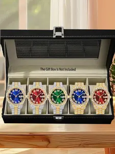 Men's Fashion Rhinestone Decorated Quartz Watch Set, Casual Business Fashionable Wristwatch Set for Party, Daily Clothing Decor, Trendy All-match & Exquisite Watch Set for Gift, with Box, Business Fashion Watches