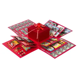Ultimate Surprise Explosion Box 4 Layers of Christmas Valentine's Joy with Secret Snack, Photo Holders Perfect Birthday Gift Idea for Loved Ones Unisex (Excluding Snacks)