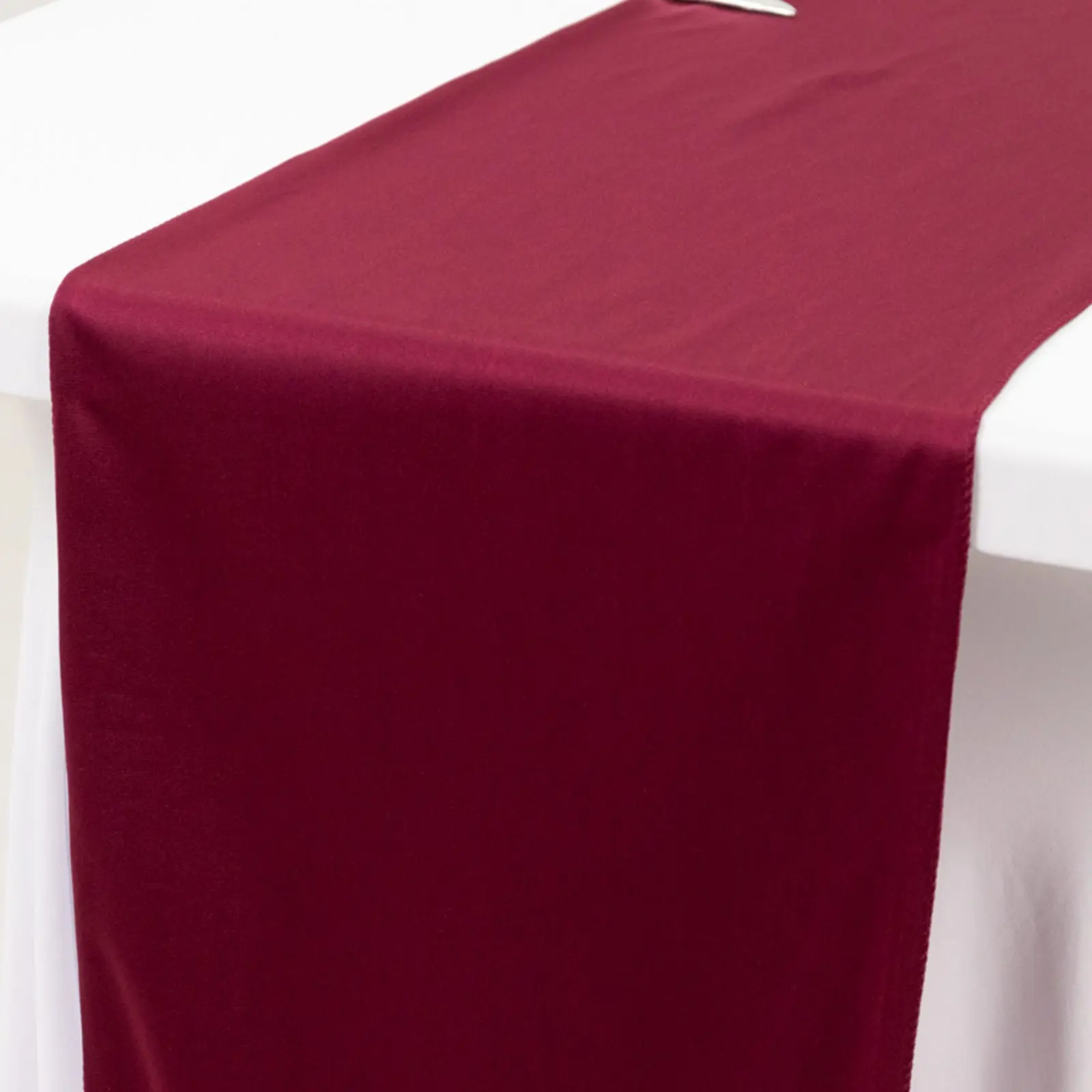 Burgundy Solid Polyester Scuba Table Runner - 12"x108" Standard Size, Wrinkle-Resistant, Smooth Texture, Classic Design, Easy Care, Machine Washable, Dryable, Ideal for Banquet Tables, Hotels & Household Kitchen Linens