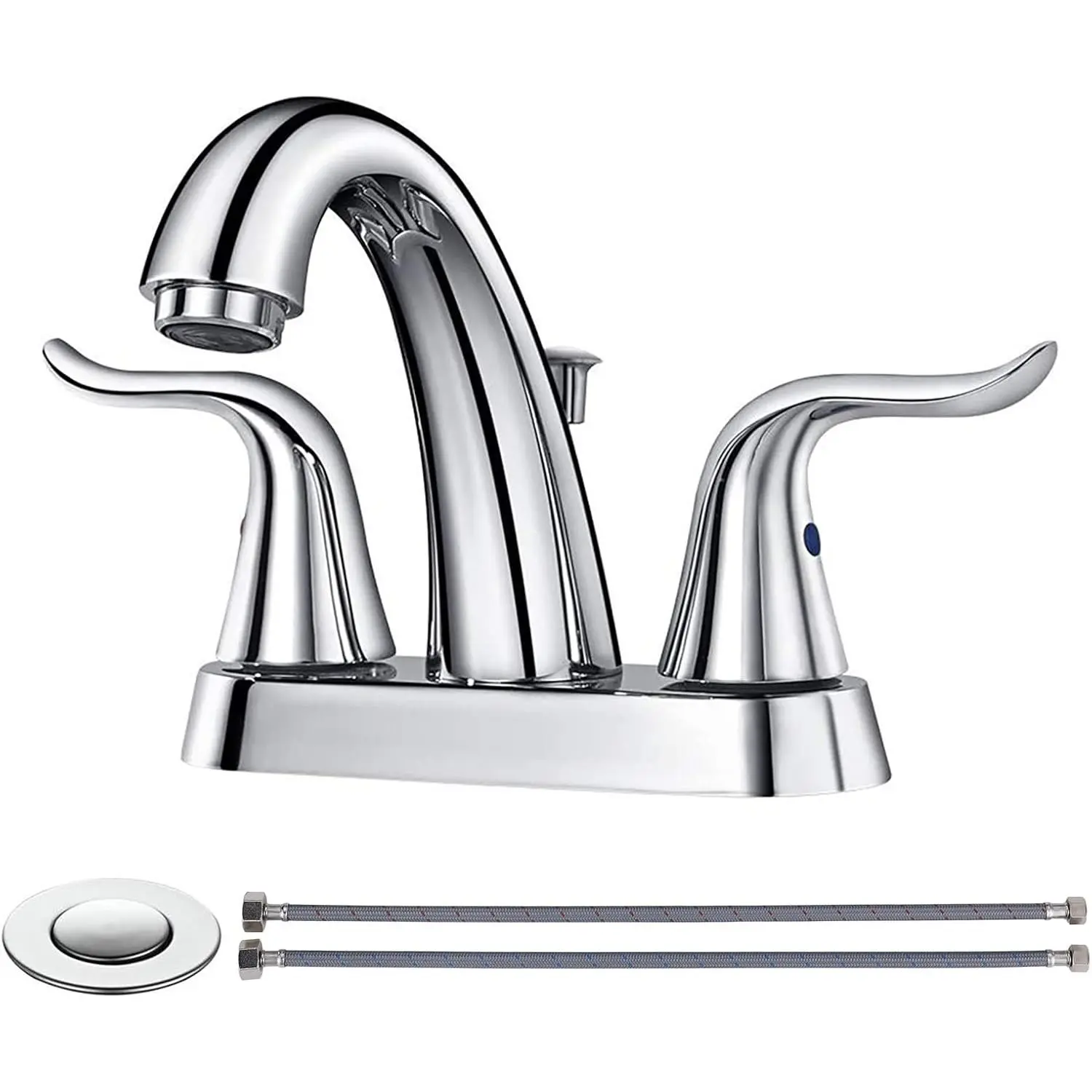 Bathroom Faucet 2 Handle 4 Inch Centerset Bathroom Sink Faucet  Basin Mixer Tap Lift Rod Drain Stopper, Two-Handle Center-Set Lavatory Faucet Chrome