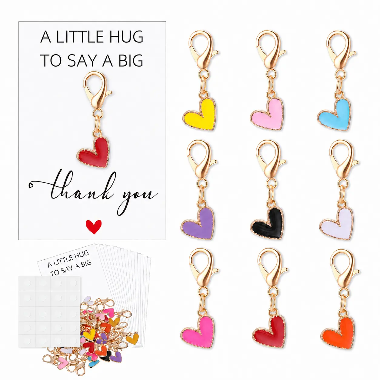 9/36 Set Colorful Heart Pocket Hug Keychains with Thank You Cards, Bulk Appreciation Gifts for Coworkers, Teachers, Staff and Party Favors