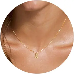 TEWIKY Initial Dainty Letter Necklace Tiny A-Z Pendant Choker Necklace Trendy Cute Personalized Monogram Name Necklace Jewelry For Teen Girls Gift For Black Friday for christmas 2024 ornaments For Valentine's Day