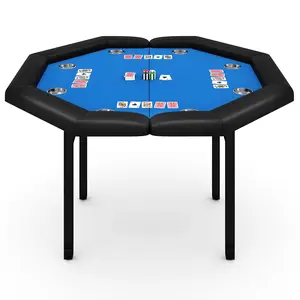 47" Foldable Octagon Poker Table for 8 Players with Stainless Steel Cup Holders & Padded Armrests