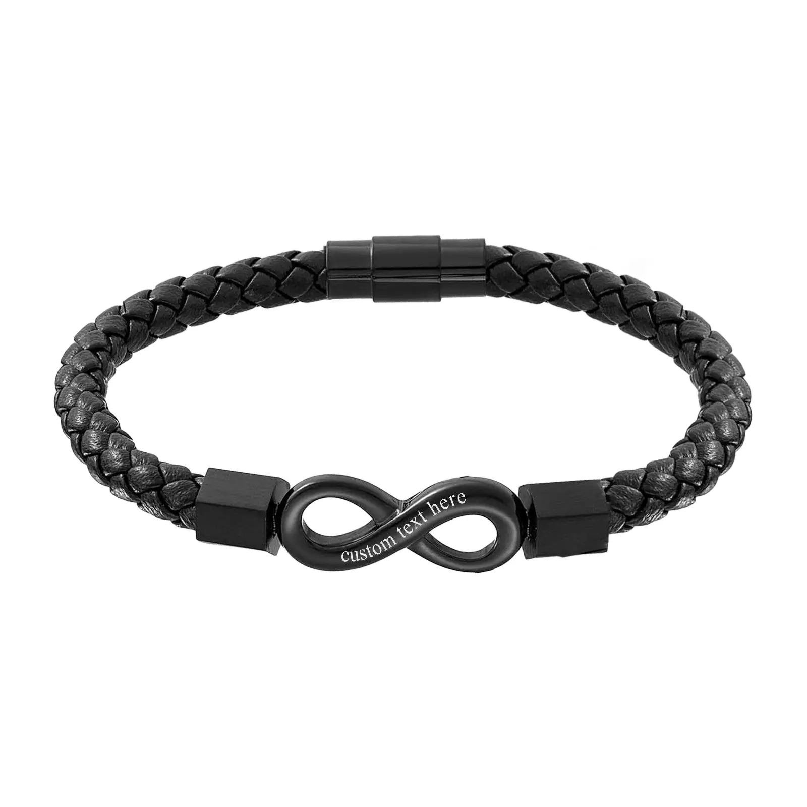 OIDEA Men's Braided Leather Infinity Bracelet, Adjustable Stainless Steel Cuff with Personal Engraving, Anniversary Gifts for Him