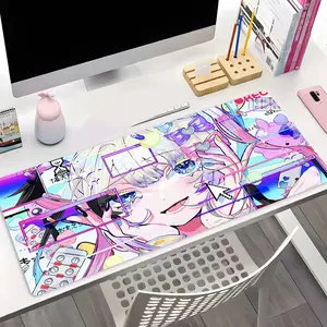 Cyberpunk Glitch Art Pastel Goth Girl Large Gaming Mouse Pad,Aesthetic Desktop Drotection Pad,Washable Rubber Pad Non-Slip Lock Edge Multi-Size Mouse Pad Suitable For Home Office,Good Gift for Family and friends