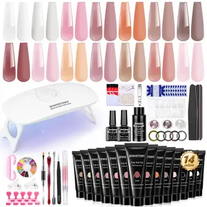 JEWHITENY Poly Extension Gel Nail Kit 14 PCS Poly Gel With Mini Nail Lamp Poly Nail Gel Kit with Slip Solution Basic Poly Gel Nail Art Tools Nail Art Design Beginner Kit Manicure Nail Care