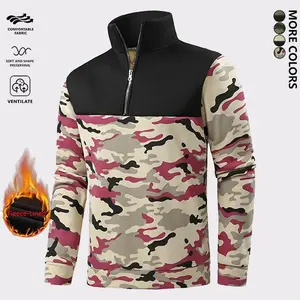 Men’s stand-up collar half-zip sweater — camouflage patch casual hoodie, regular fit, soft feel, essential layering for autumn and winter; autumn clothing, streetwear, sportswear, men’s clothing, men’s fashion, sports shirt