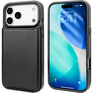 Compatible with iPhone 17 Pro Max Wallet Case with Card Holder, PU Leather Kickstand Card Slots Case, Double Magnetic Clasp and Durable Shockproof Cover 6.9 Inch (Black)