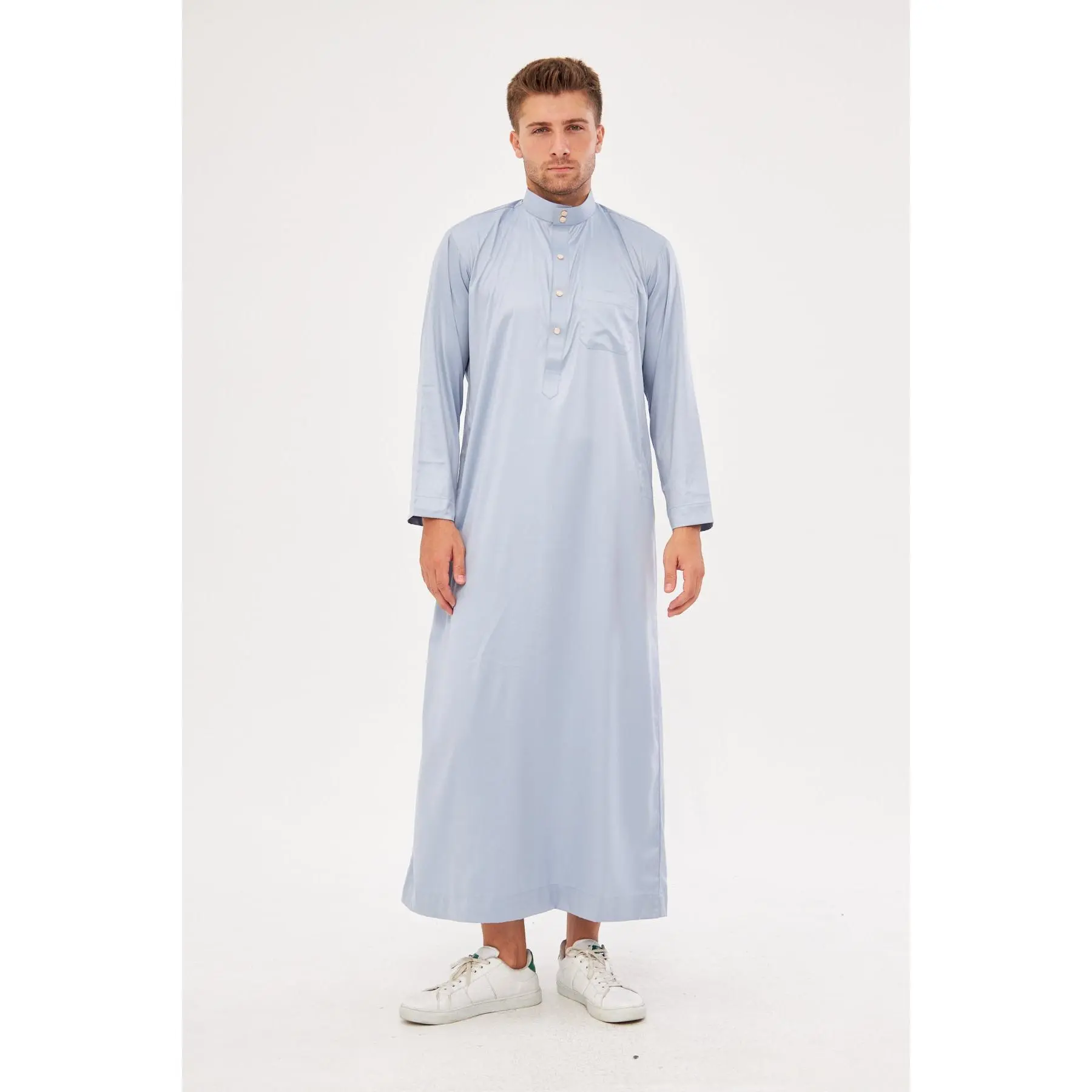 Daddy & Me - Malik Collar Thobe w/ Gold Buttons - Light Gray