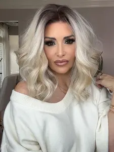 Lovestory Zames 13x6 Ombre Blonde Color Short Bob Synthetic Lace Front Wig Wavy bob Free Part Heat Resistant Glueless Lace Front Wigs