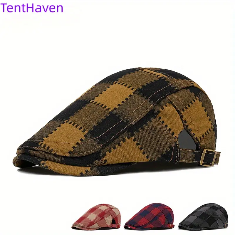 2026 New Hat Men's British Retro Checkered Beret Spring Autumn New Forward Hat Outdoor Sunshade Duck Tongue Hat