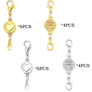 20pcs Magnetic Necklace Clasps And Closures With Lobster Clasp, Golden & Slivery Magnetic Jewelry Extender For Necklaces & Bracelets, Easy-to-Use For Jewelry Closures