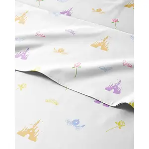 Kids Queen Size Princess Bed Sheets - 4 Piece Kids Princess Microfiber Sheet Set - Castle Themed Bedding - Soft, Cute, Breathable & Machine Washable - Rose Bed Set for Boys, Girls, Teens & Toddlers