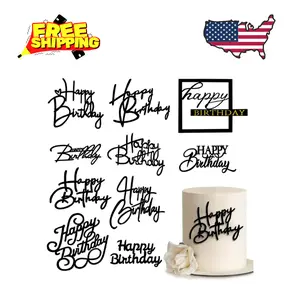 10 PCS Black Happy Birthday Acrylic Cake Toppers Mirrored Side Cake Decorations Inserts 10 Styles